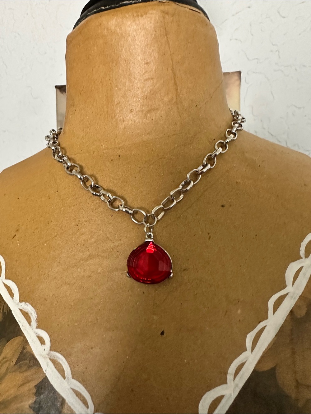 Red Faceted Pendant Necklace by Red